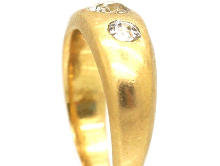 Victorian 18ct Gold Three Stone Diamond Rub Over Ring