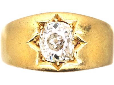 Victorian 18ct Gold Gypsy Ring set with a Large Old mine Cut Diamond