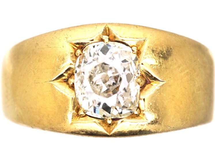 Victorian 18ct Gold Gypsy Ring set with a Large Old mine Cut Diamond