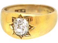 Victorian 18ct Gold Gypsy Ring set with a Large Old mine Cut Diamond