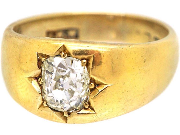 Victorian 18ct Gold Gypsy Ring set with a Large Old mine Cut Diamond