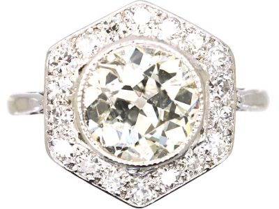 Art Deco Platinum Hexagonal Diamond Cluster Ring