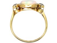 Art Deco 18ct Gold & Platinum, Large Cabochon Opal & Diamond Ring