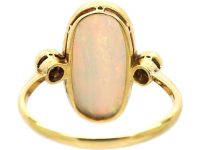 Art Deco 18ct Gold & Platinum, Large Cabochon Opal & Diamond Ring