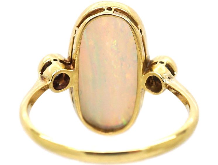Art Deco 18ct Gold & Platinum, Large Cabochon Opal & Diamond Ring