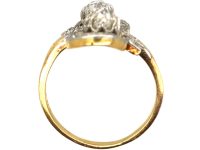 Art Nouveau French Import 18ct Gold & Platinum Fancy Crossover Ring set with Diamonds