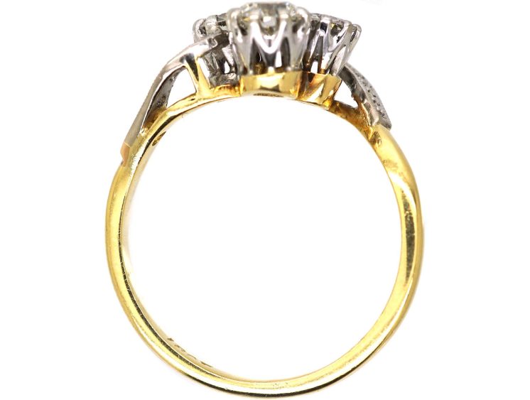 Art Nouveau 18ct Gold & Platinum Three Leaf Clover Ring set with Diamonds