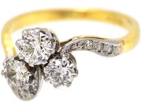 Art Nouveau 18ct Gold & Platinum Three Leaf Clover Ring set with Diamonds