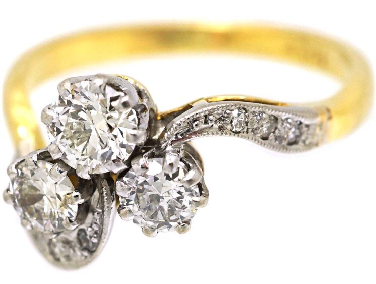 Art Nouveau 18ct Gold & Platinum Three Leaf Clover Ring set with Diamonds