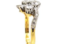 Art Nouveau 18ct Gold & Platinum Three Leaf Clover Ring set with Diamonds