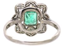 Early 20th Century Platinum, Emerald & Diamond Rectangular Cluster Ring