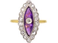 Art Deco 18ct Gold & Platinum, Marquise Ring set with an Amethyst & Diamonds by Henry Barnett Joseph