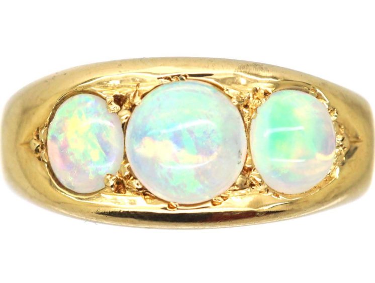 Victorian 18ct Ring set with Three Cabochon Cut Opals