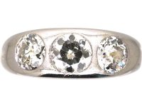 Edwardian 18ct Gold & Platinum Three Stone Diamond Rub Over Set Ring