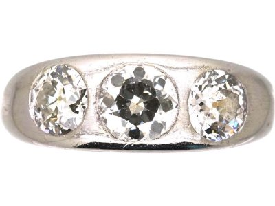 Edwardian 18ct Gold & Platinum Three Stone Diamond Rub Over Set Ring