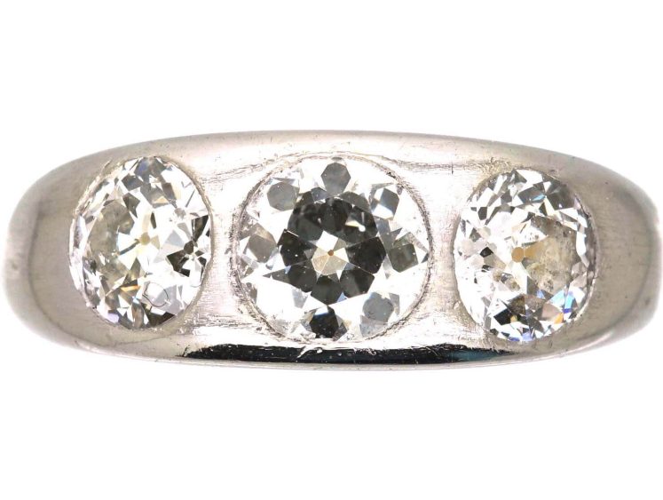 Edwardian 18ct Gold & Platinum Three Stone Diamond Rub Over Set Ring