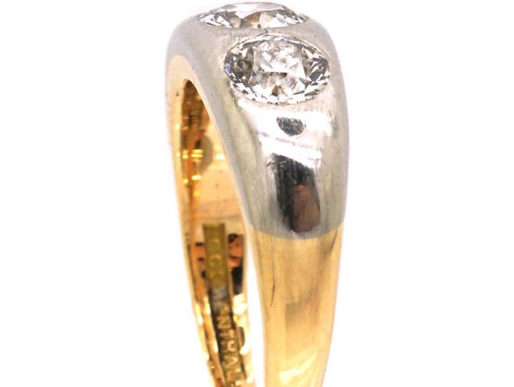 Edwardian 18ct Gold & Platinum Three Stone Diamond Rub Over Set Ring