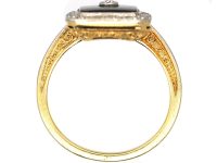 Art Deco 18ct Gold & Platinum, Onyx & Diamond Rectangular Ring