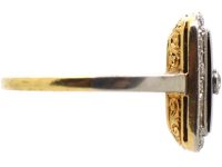 Art Deco 18ct Gold & Platinum, Onyx & Diamond Rectangular Ring