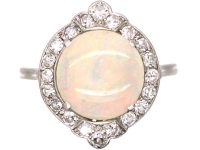 Art Deco Platinum Cluster Ring set with an Opal & Diamonds