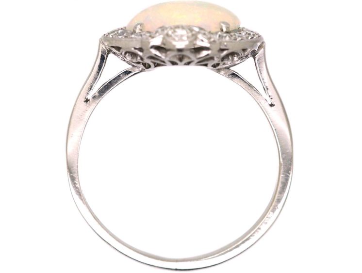 Art Deco Platinum Cluster Ring set with an Opal & Diamonds
