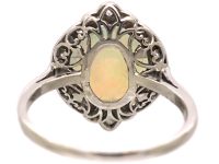 Art Deco Platinum Cluster Ring set with an Opal & Diamonds