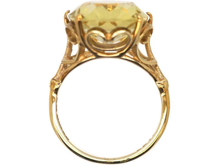 1970s 9ct Gold Ring set with a Large Oval Cut Citrine