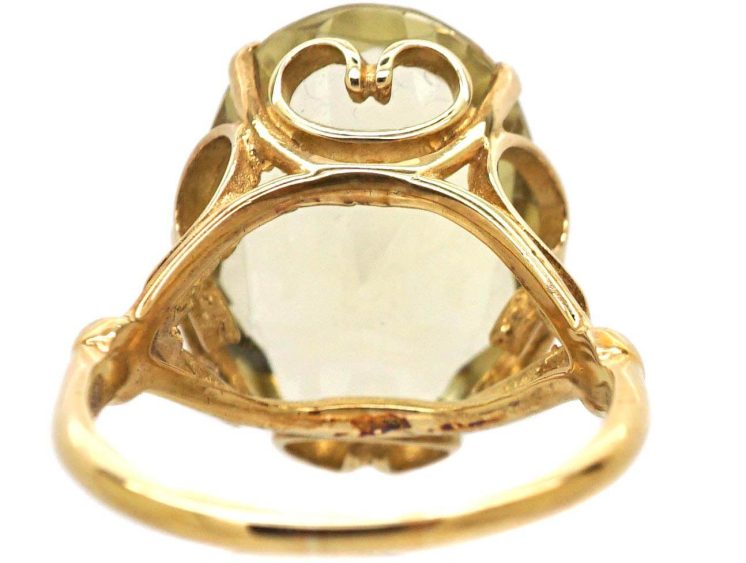1970s 9ct Gold Ring set with a Large Oval Cut Citrine