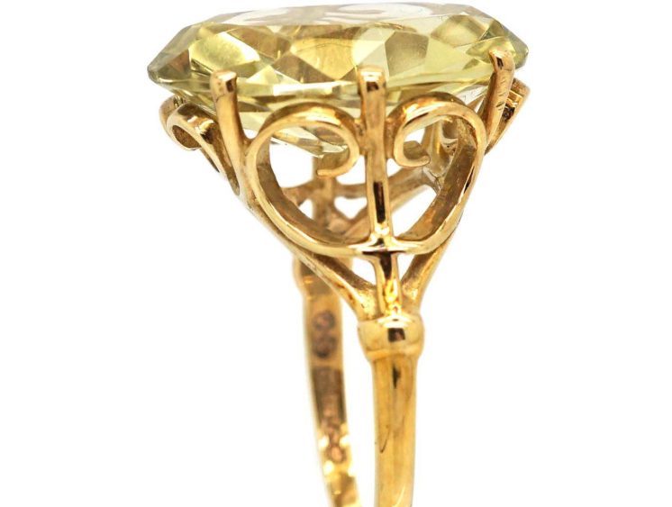 1970s 9ct Gold Ring set with a Large Oval Cut Citrine