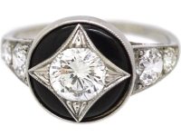 Art Deco 18ct White Gold, Onyx & Diamond Ring