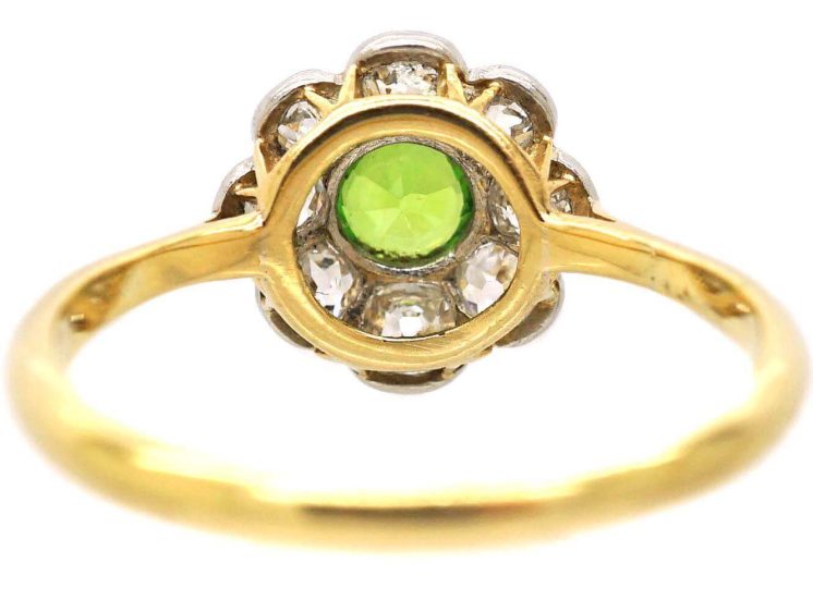 Edwardian 18ct Gold & Platinum Cluster Ring set with a Green Garnet & Diamonds