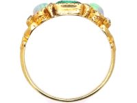 Early Victorian 15ct Gold Ring set with an Emerald & Opals with Rose Diamonds