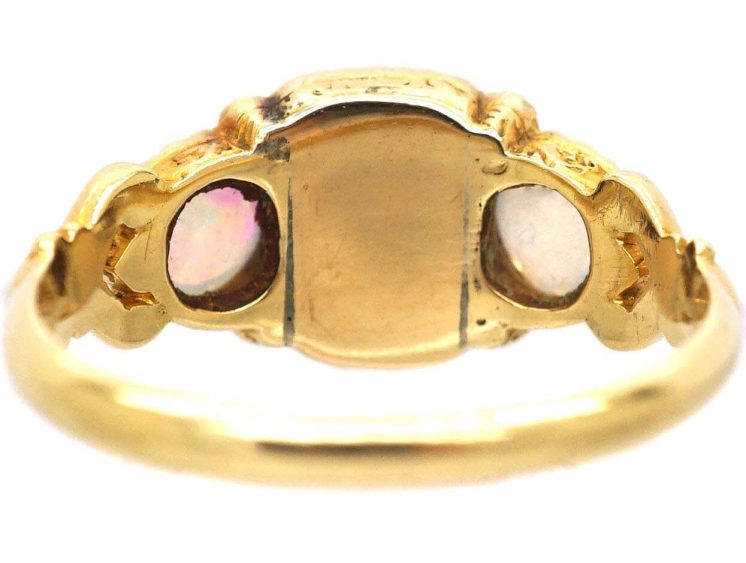 Early Victorian 15ct Gold Ring set with an Emerald & Opals with Rose Diamonds