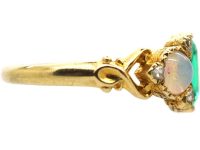 Early Victorian 15ct Gold Ring set with an Emerald & Opals with Rose Diamonds