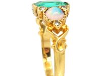 Early Victorian 15ct Gold Ring set with an Emerald & Opals with Rose Diamonds