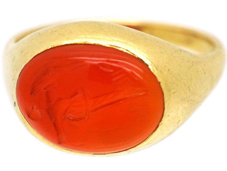 18ct Gold Ring set with a with a Roman Carnelian Intaglio of Mercury