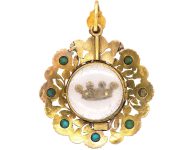 Georgian Three Colour Gold Round Pendant set with Turquoise