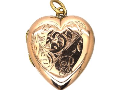 Edwardian 9ct Gold Back & Front Engraved Heart Locket