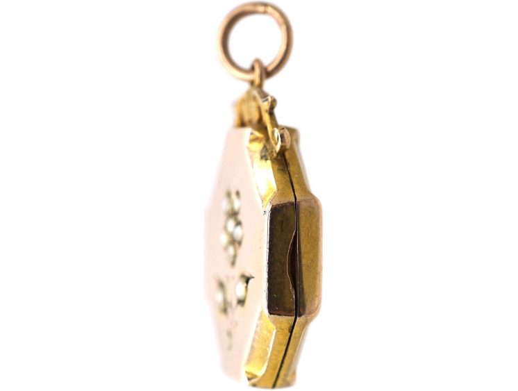 Edwardian 9ct Gold Back & Front Octagonal Locket. with Natural Split Pearl Flower Motif