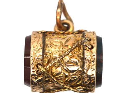 Victorian 9ct Gold Drum Charm set with a Bloodstone & Carnelian