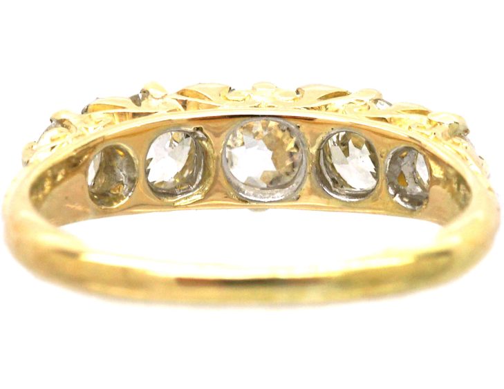 Victorian 18ct Five Stone Old European Cut Diamond Carved Half Hoop Ring