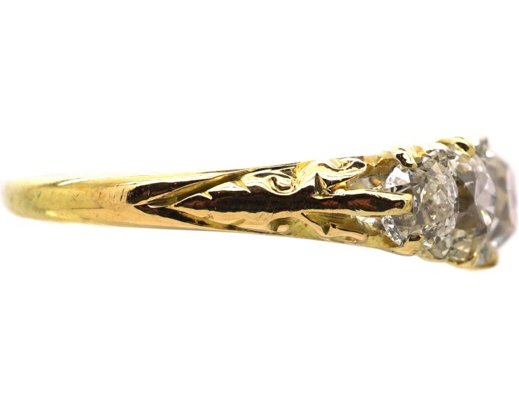 Victorian 18ct Five Stone Old European Cut Diamond Carved Half Hoop Ring