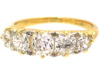 Victorian 18ct Five Stone Old European Cut Diamond Carved Half Hoop Ring