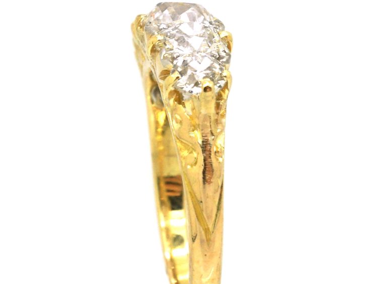 Victorian 18ct Five Stone Old European Cut Diamond Carved Half Hoop Ring