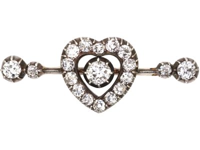 Victorian 15ct Gold & Silver Heart Brooch set with Diamonds in original Case