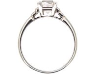 Art Deco Platinum Diamond Solitaire Ring with Baguette Diamond Shoulders