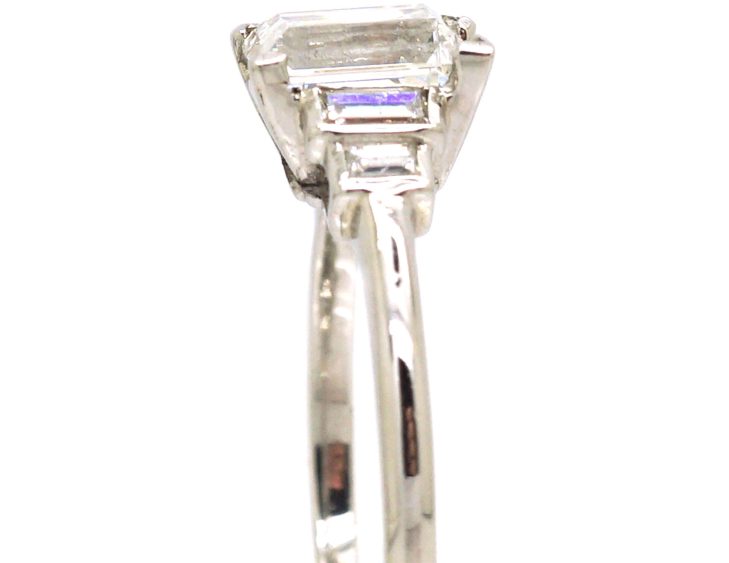 Art Deco Platinum Diamond Solitaire Ring with Baguette Diamond Shoulders