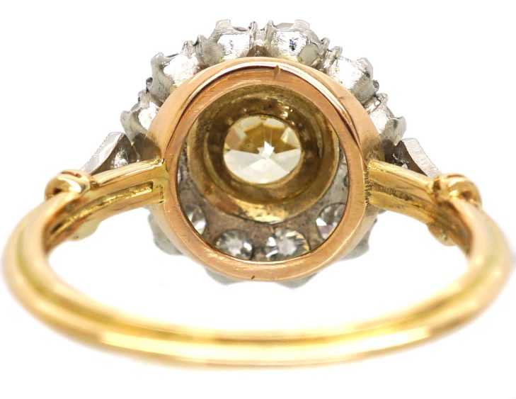Edwardian 18ct Gold & Platinum Diamond Cluster Ring with a Yellow Diamond in the Centre
