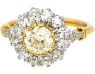 Edwardian 18ct Gold & Platinum Diamond Cluster Ring with a Yellow Diamond in the Centre
