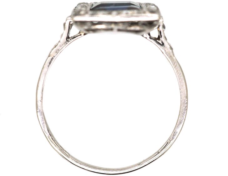 Art Deco Platinum Rectangular Ring set with Two Sapphires & Diamonds